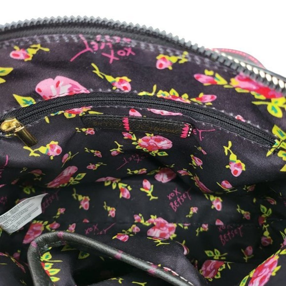 Betsey Johnson Womens Crossbody Purse‎ Heart Plaid Purse Black Pink Gold New - Picture 8 of 9